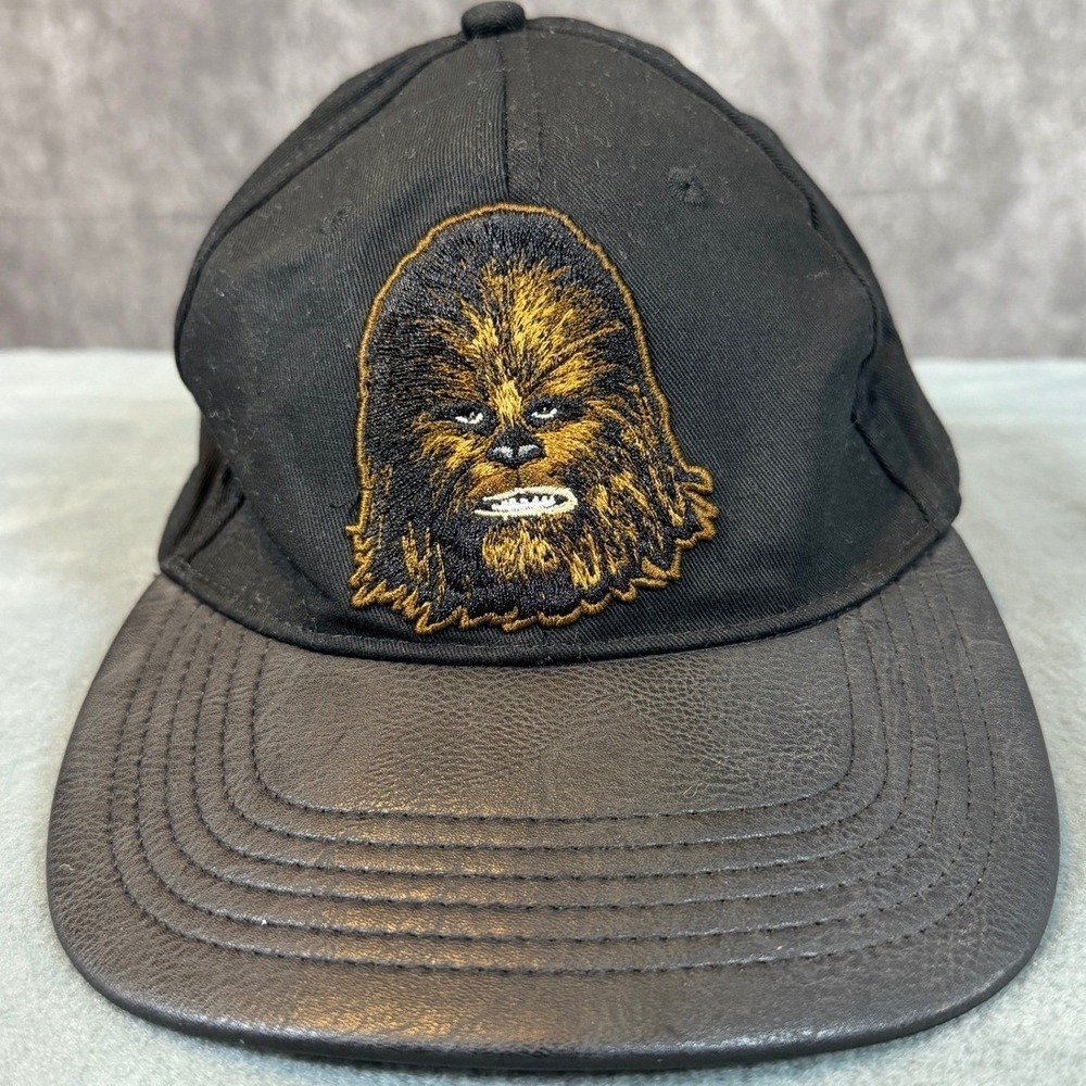 Star Wars Chewbacca Snapback Hat Black Faux Leather Brim Red Logo RN 109028